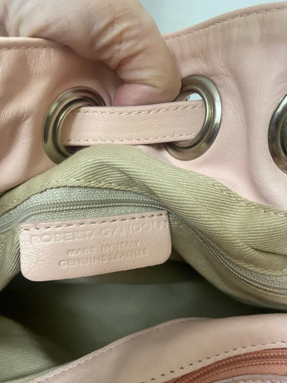 Roberta Gandolfi Pink Drawstring Shoulder Bag Side Ruffles Silver Hardware